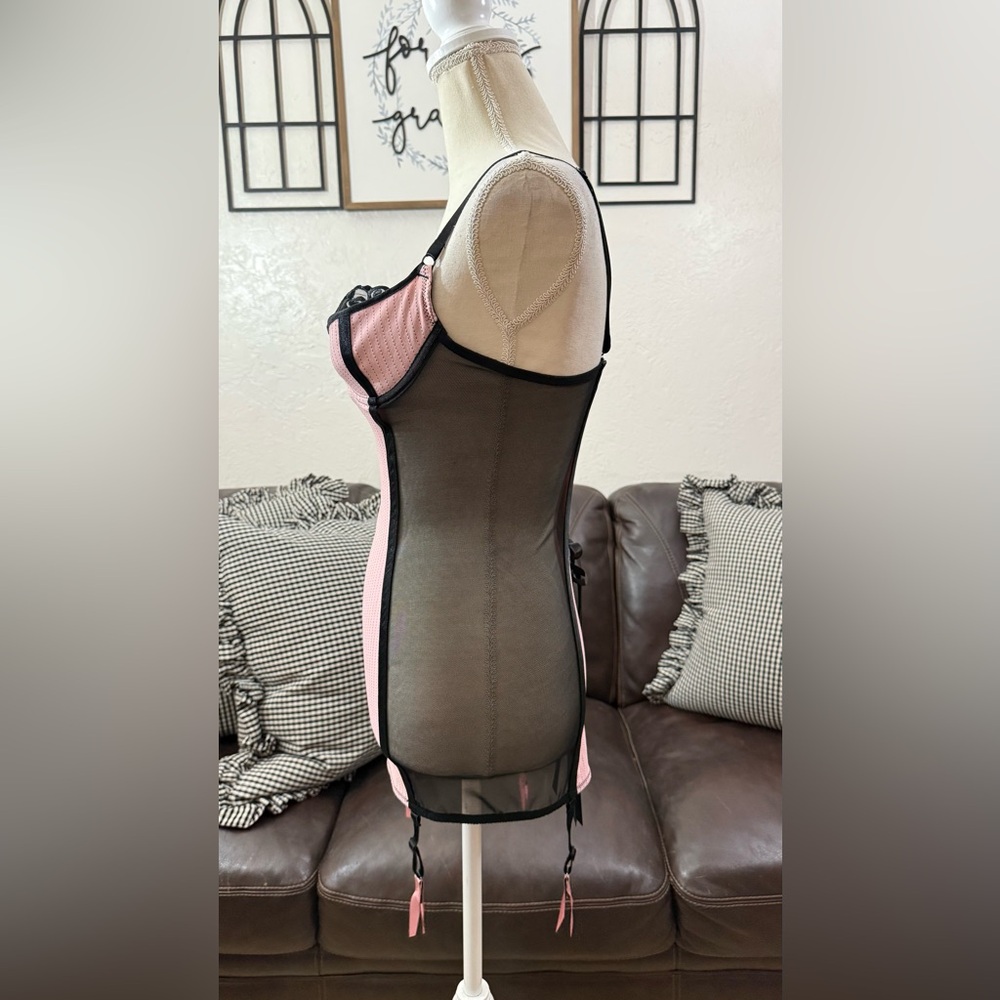Shirley of Hollywood Pinstripe Corset Dress Size 34 Black & Pink Lingerie Set - Picture 6 of 16